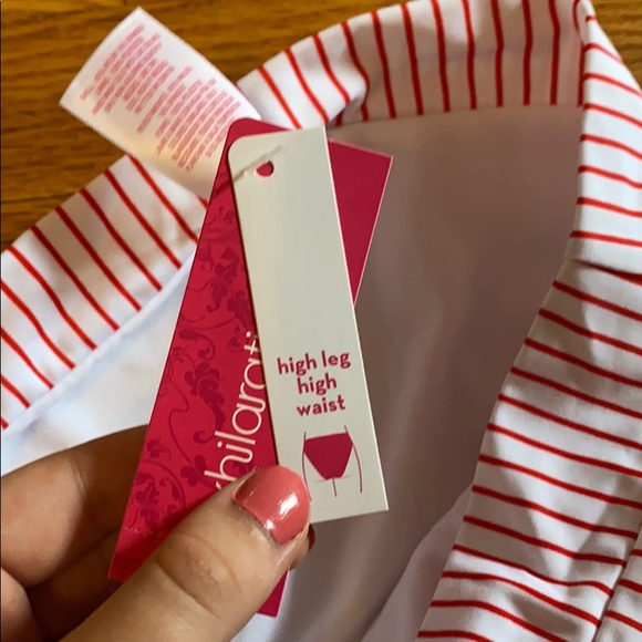 White and red stripped bandau swimsuit set! - Picture 3 of 4